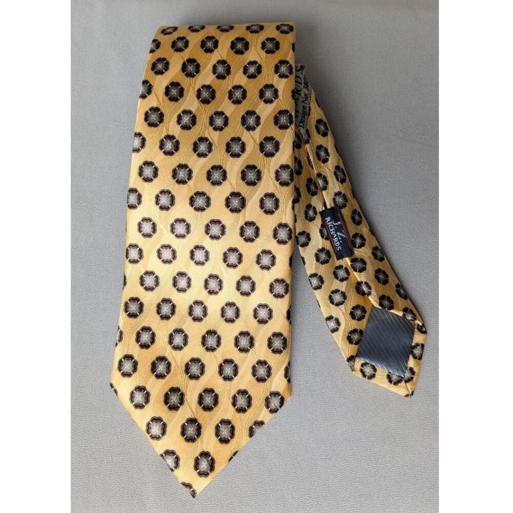 JZ Richards All Silk Jacquard Tie Floral Yellow Hand Made in USA 61" x 3 7/8"
